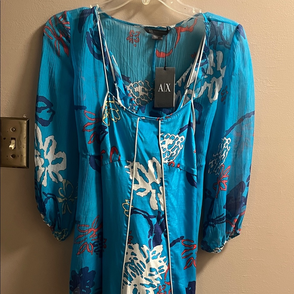 Armani Exchange Teal and Red Patterned Dress